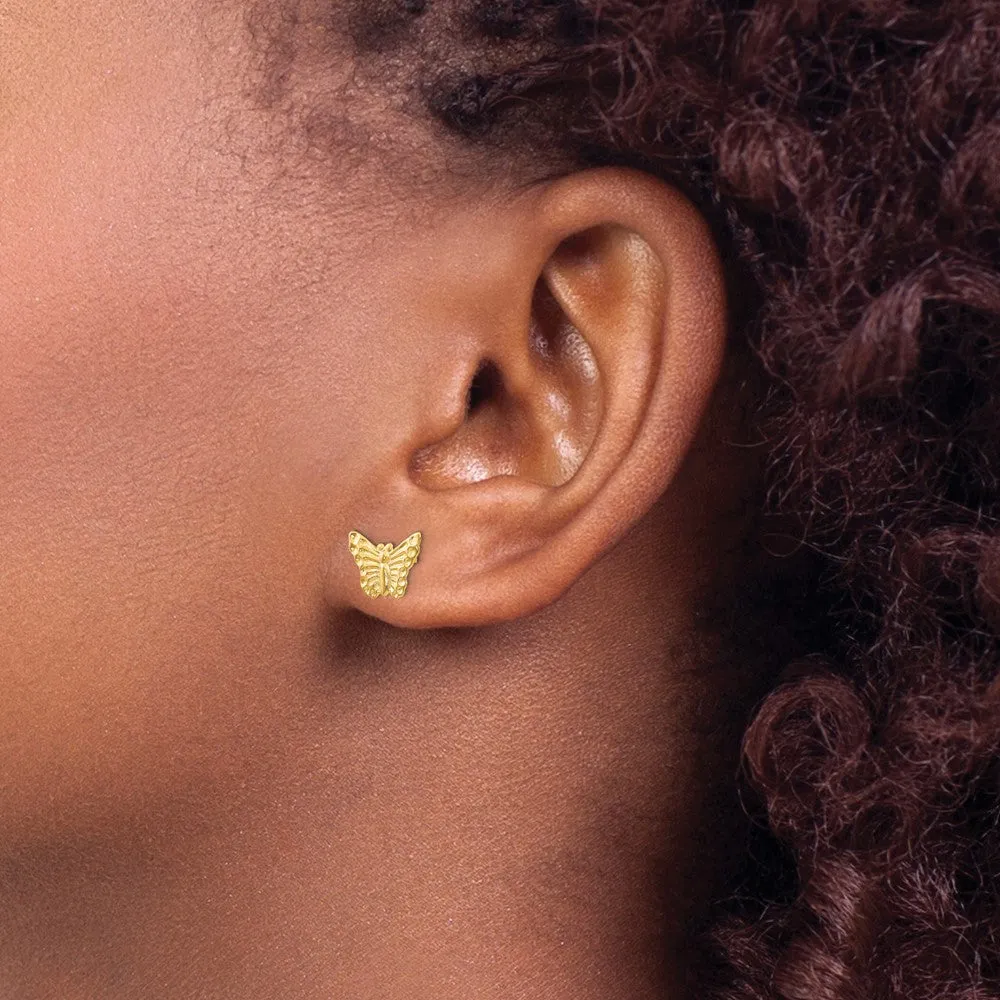 14KT Yellow Gold 12X8MM Butterfly Stud Earrings