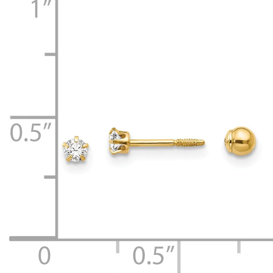 14KT Yellow Gold Crystal 3MM Reversible Stud Earrings