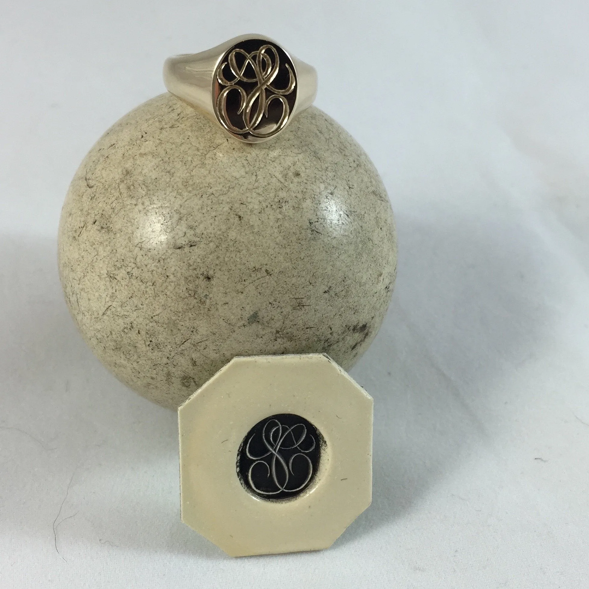 2 Initials Seal Engraved  14mm x 12mm -  9 Carat Yellow Gold Signet Ring