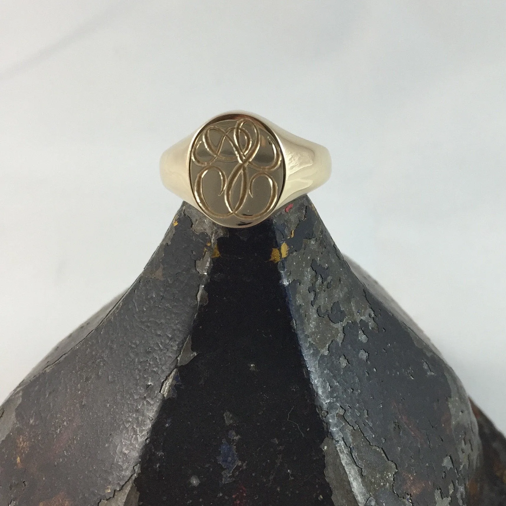 2 Initials Seal Engraved  14mm x 12mm -  9 Carat Yellow Gold Signet Ring