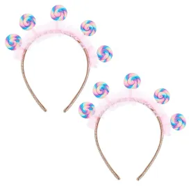 2Pcs Lollipop Headband Colorful Headbands Cartoon Birthday Party Hair Accessory Kawaii Headband Princess Headbands for Women Candy Theme Party Cosplay Outfit Accessories