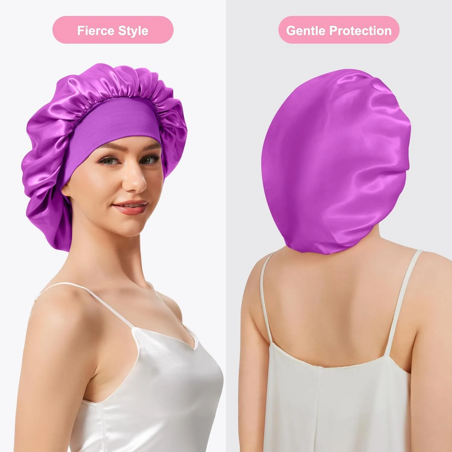 3PCS Silk Sleep Bonnet for Women, Large Satin Hair Caps with Elastic Band, Curly Hair Wrap for Sleeping, Frizz Protection