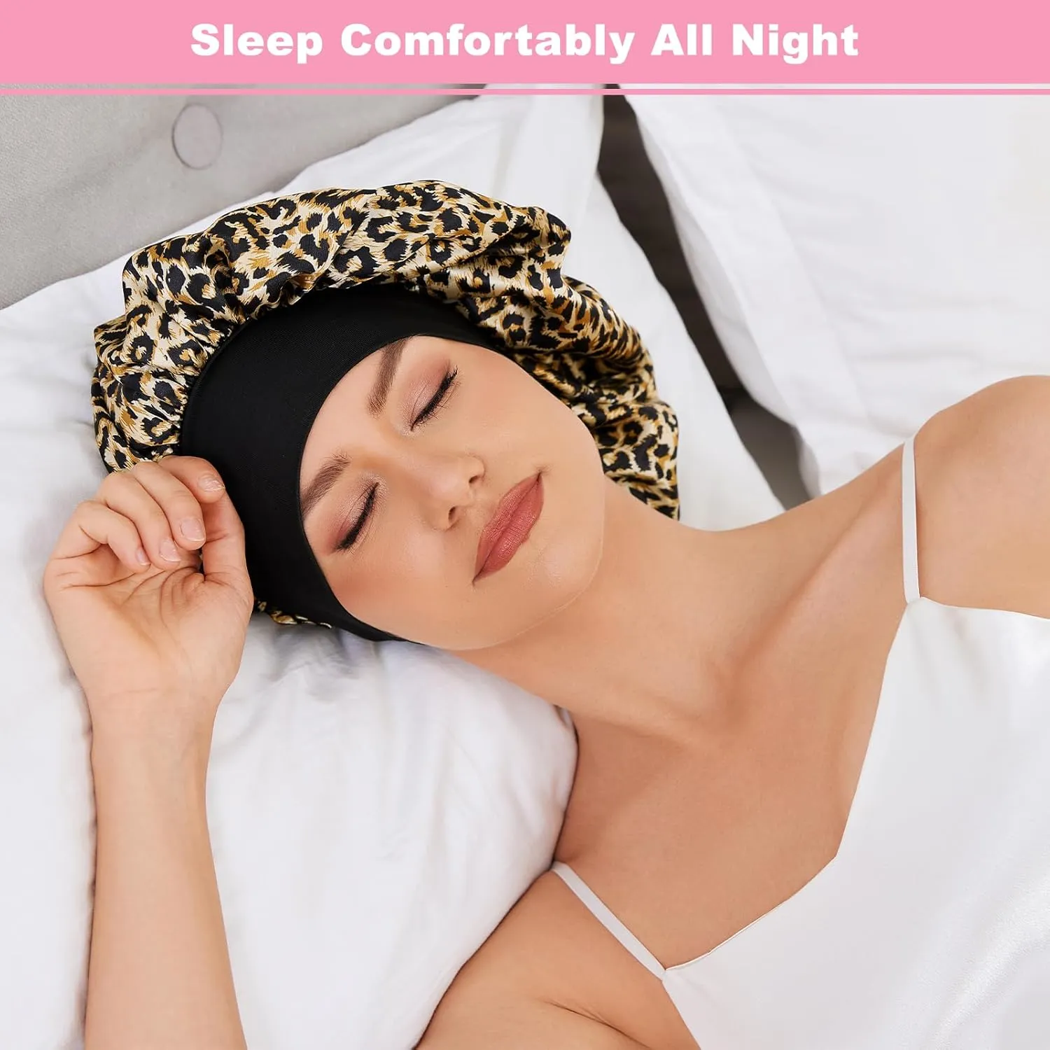 3PCS Silk Sleep Bonnet for Women, Large Satin Hair Caps with Elastic Band, Curly Hair Wrap for Sleeping, Frizz Protection