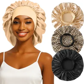 3PCS Silk Sleep Bonnet for Women, Large Satin Hair Caps with Elastic Band, Curly Hair Wrap for Sleeping, Frizz Protection
