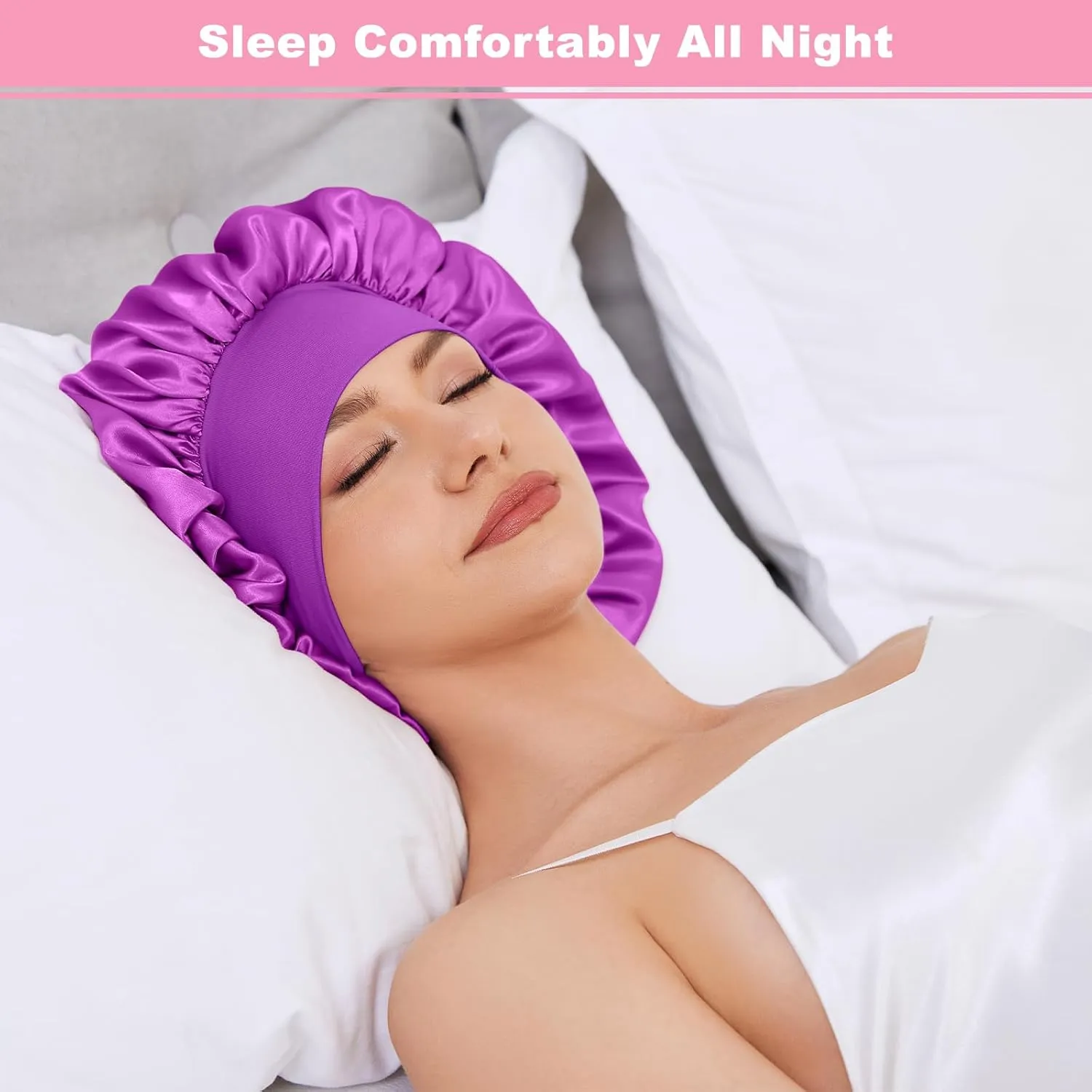 3PCS Silk Sleep Bonnet for Women, Large Satin Hair Caps with Elastic Band, Curly Hair Wrap for Sleeping, Frizz Protection