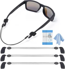 Adjustable Glasses Strap (3 Pcs) - Sunglasses Strap for Men Women - Black Eyeglasses Strap - Eye Glasses Holder Around Neck, Sports Glasses Strap, Eyewear Retainer, Cable Glasses Lanyard