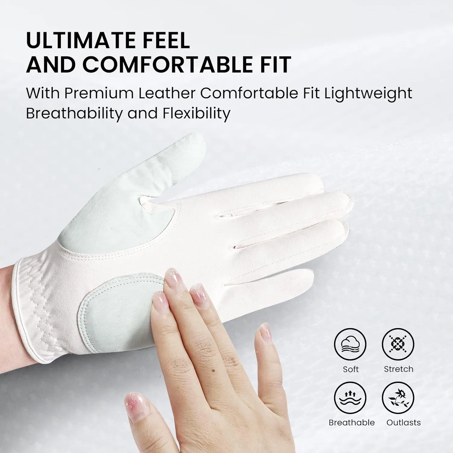 Amy Sport Womens Golf Glove with Ball Marker Rain Left Right Hand Leather Printed Pack, Ladies Golf Gloves All Weather Grip Breathable Soft Size Small Medium Large XL