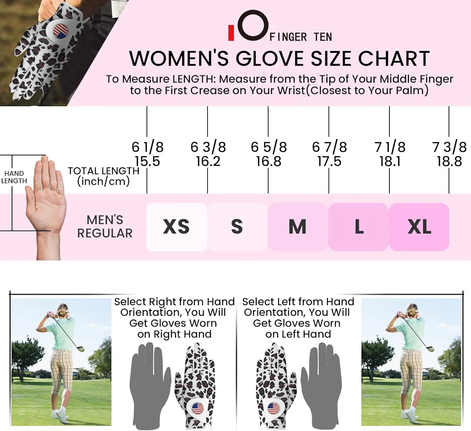 Amy Sport Womens Golf Glove with Ball Marker Rain Left Right Hand Leather Printed Pack, Ladies Golf Gloves All Weather Grip Breathable Soft Size Small Medium Large XL