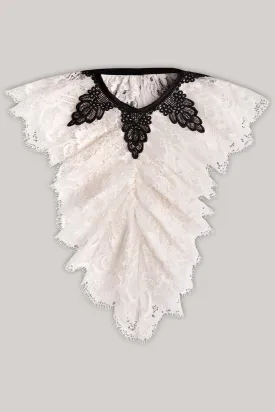 Anne Ruffled Cotton Lace Jabot In Ivory and Black