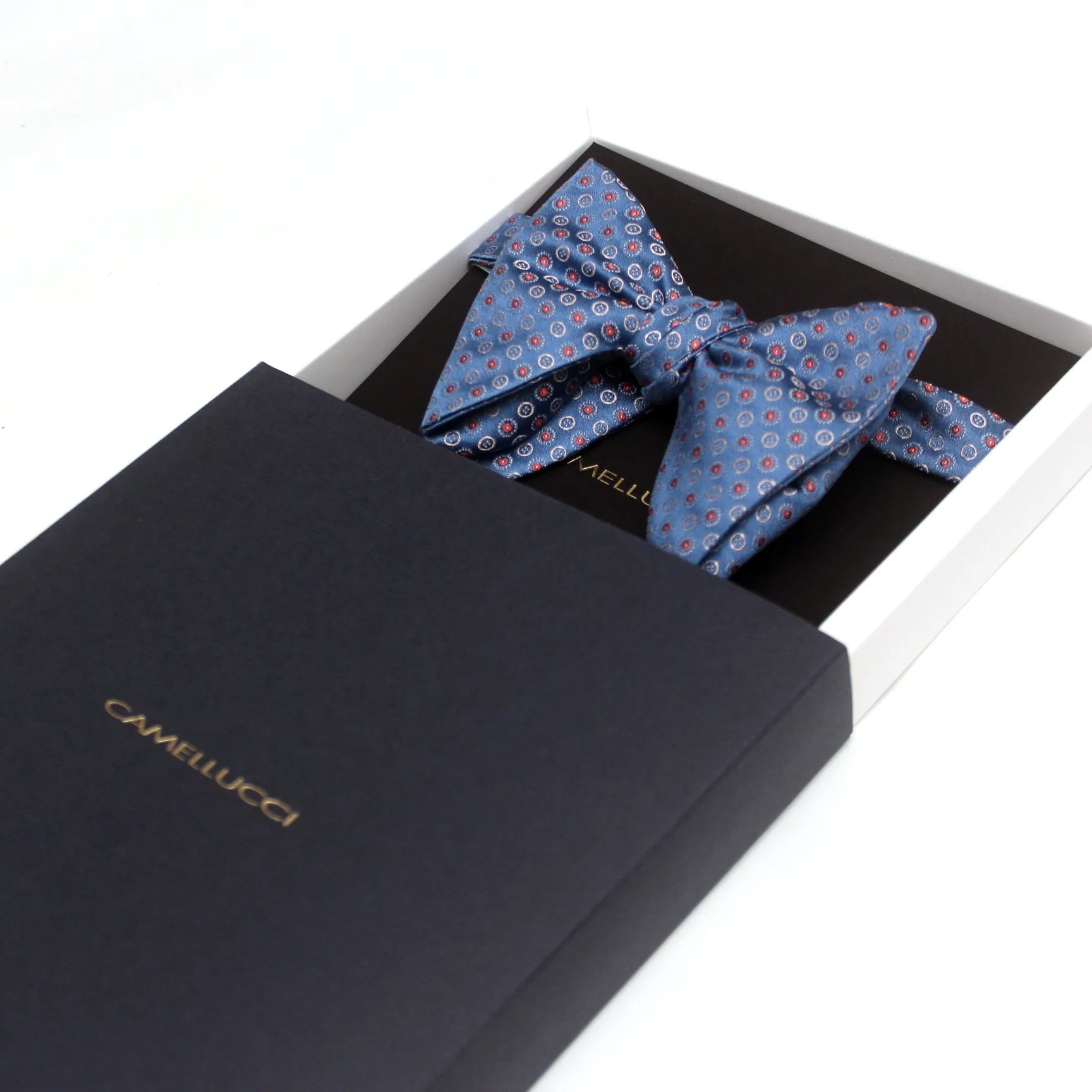 Big Butterfly Bow tie in Blue Polka Dots Silk Bow Tie