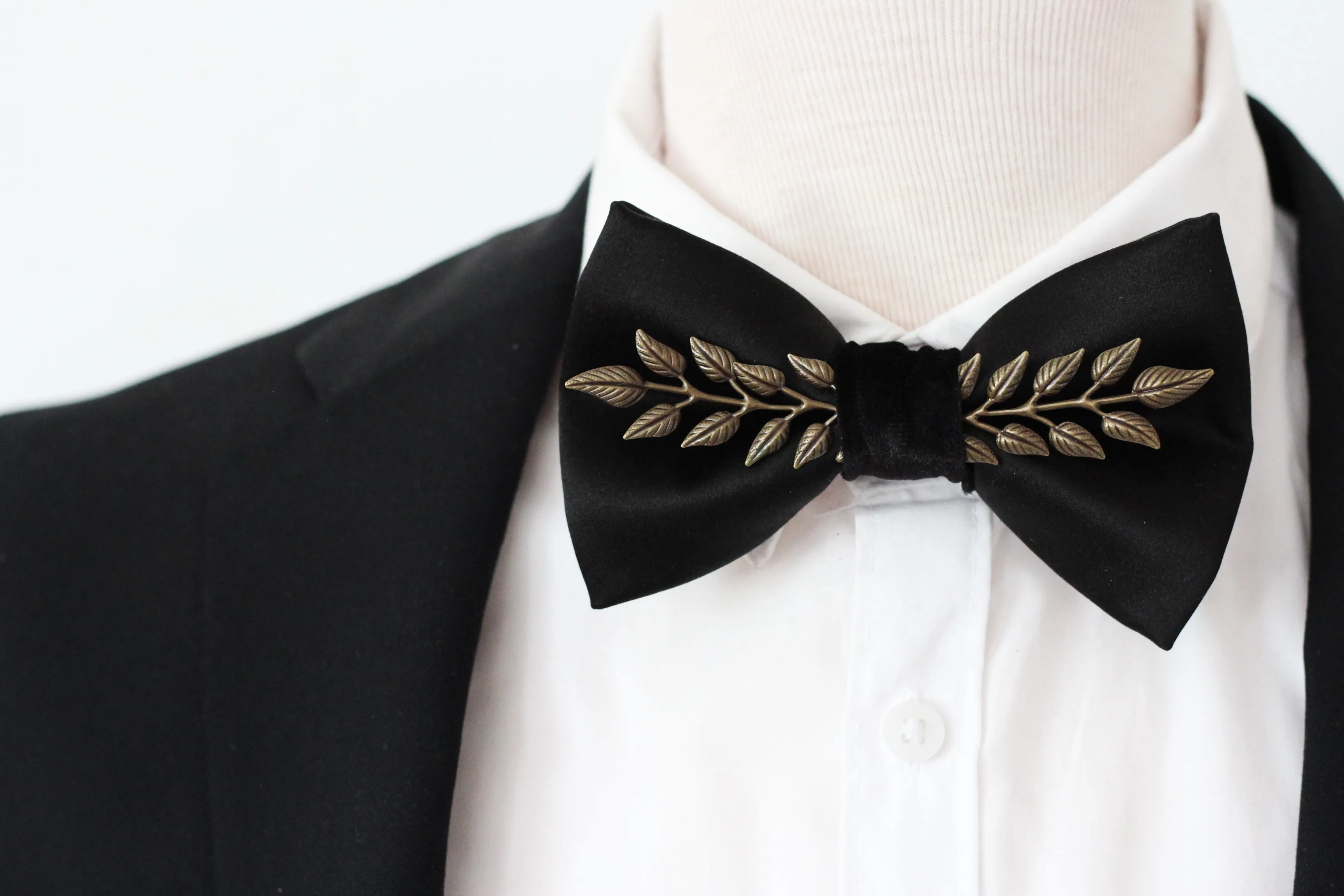 Black satin steampunk mens bow tie