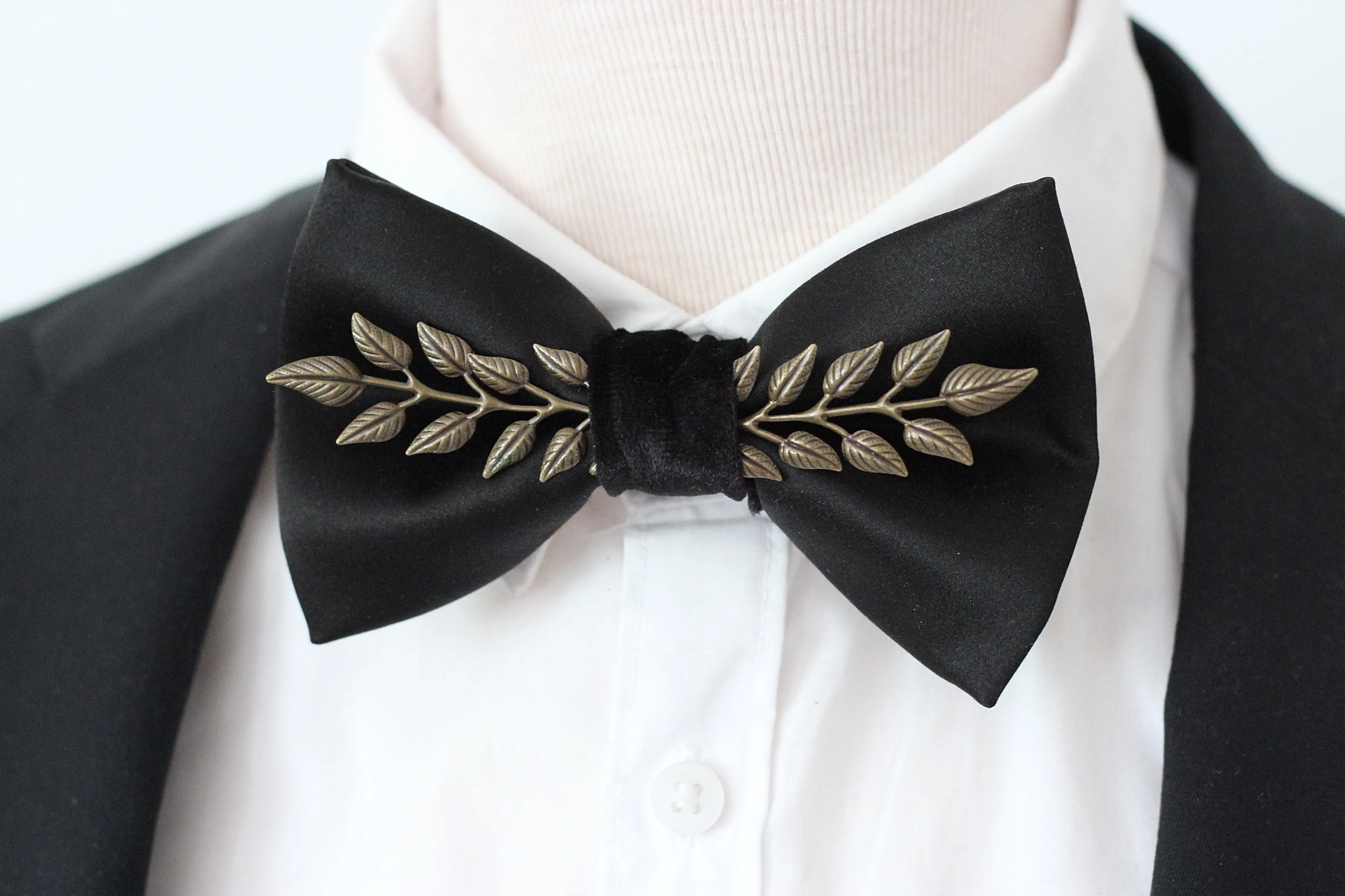 Black satin steampunk mens bow tie
