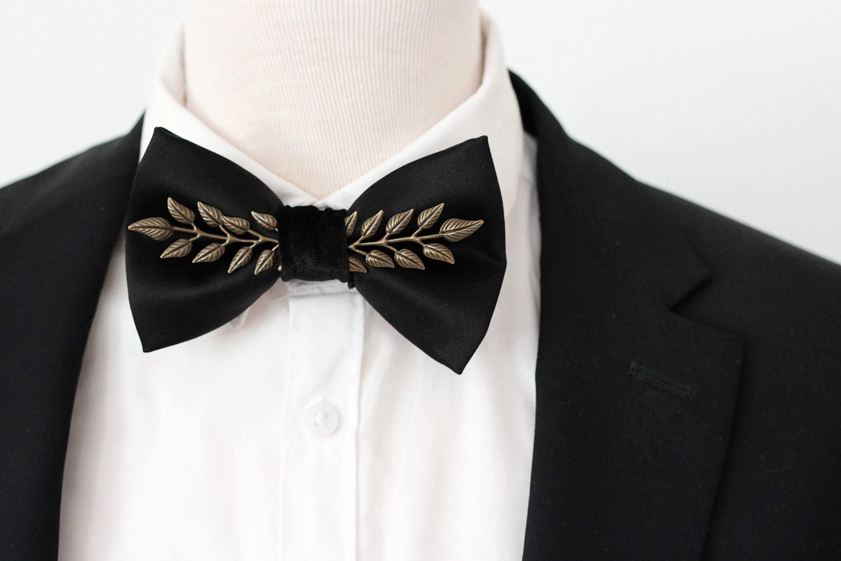 Black satin steampunk mens bow tie