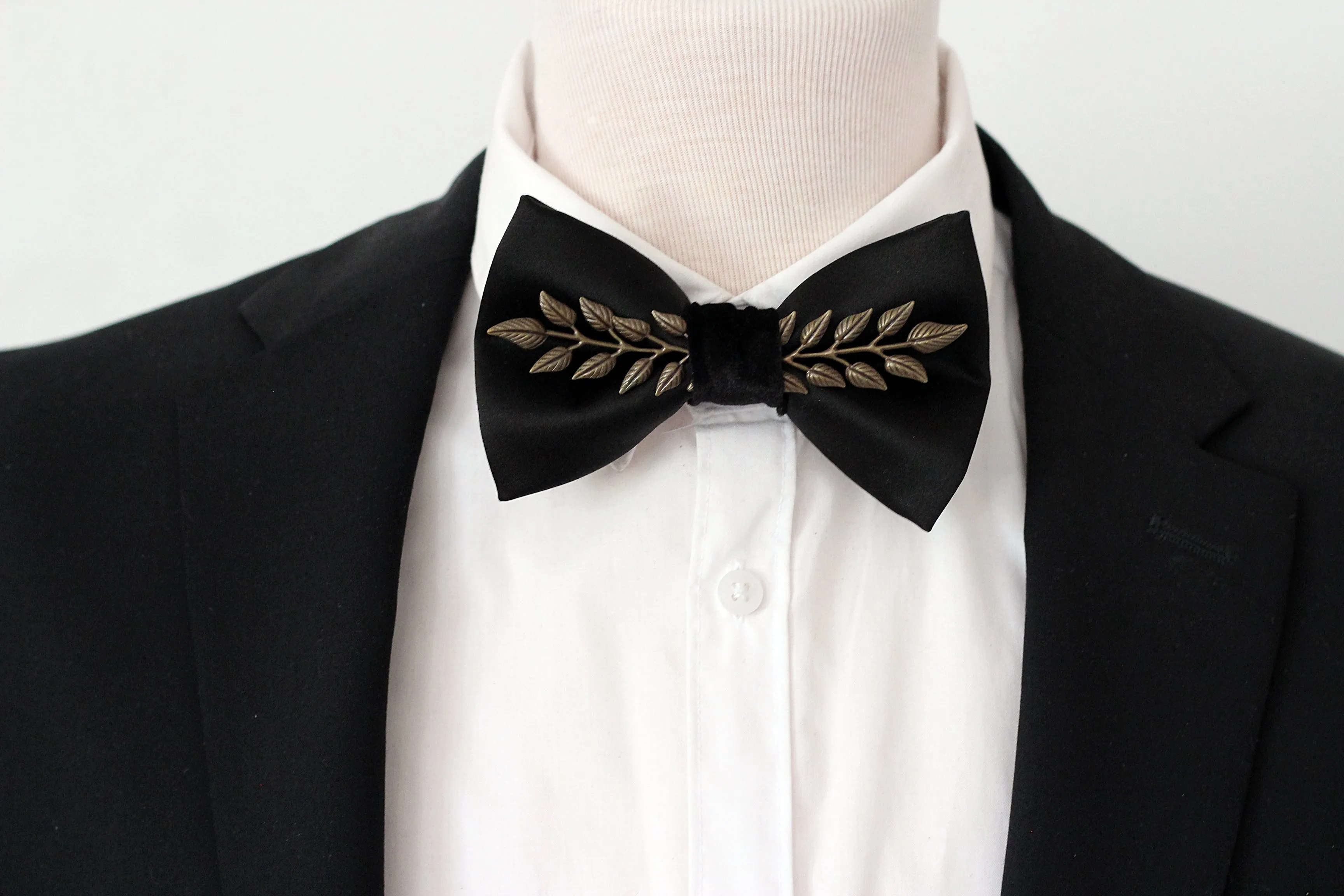 Black satin steampunk mens bow tie