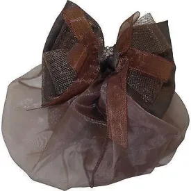 Brown Hair Bow Bun Net Barrette Clip Grip Clasp Clamp Satin Ribbon Snood Cover