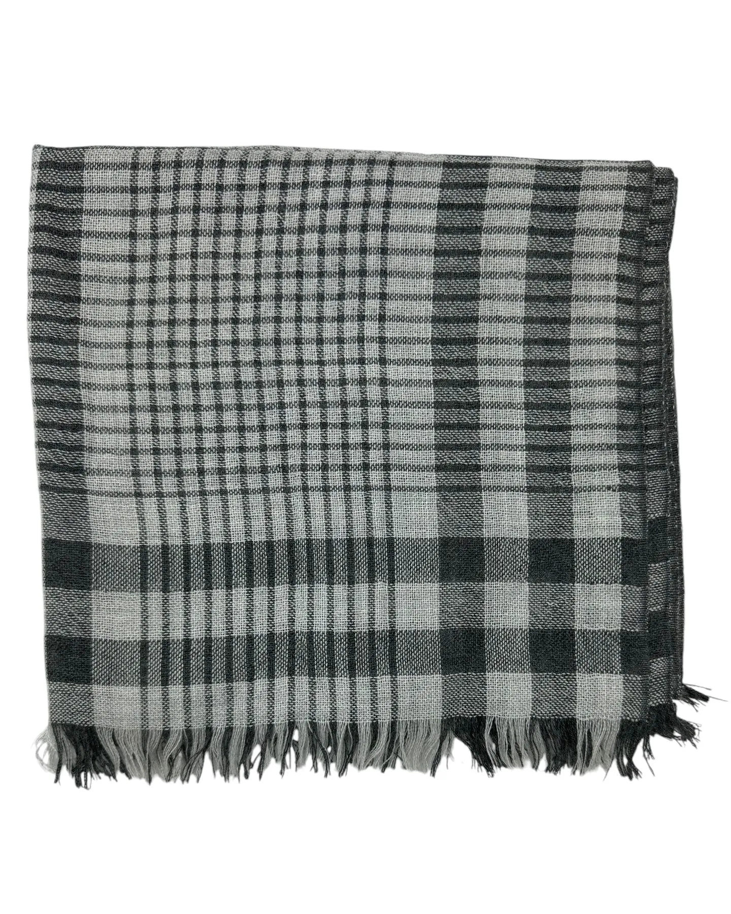 Brunello Cucinelli Scarf Black Gray Plaid - Cashmere Silk Shawl SALE