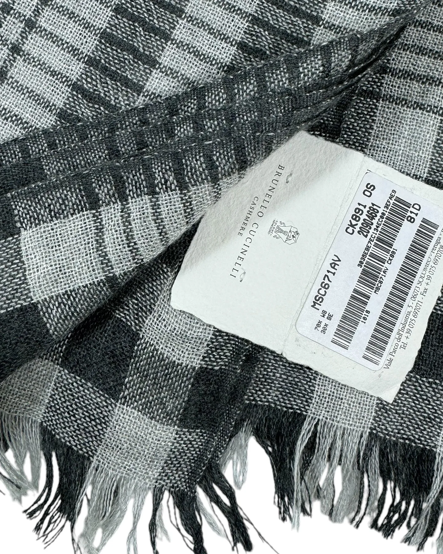 Brunello Cucinelli Scarf Black Gray Plaid - Cashmere Silk Shawl SALE