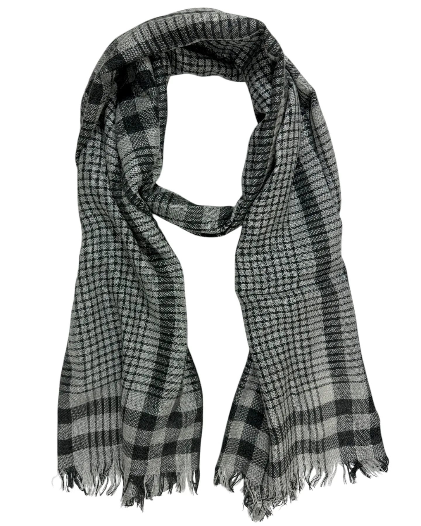 Brunello Cucinelli Scarf Black Gray Plaid - Cashmere Silk Shawl SALE