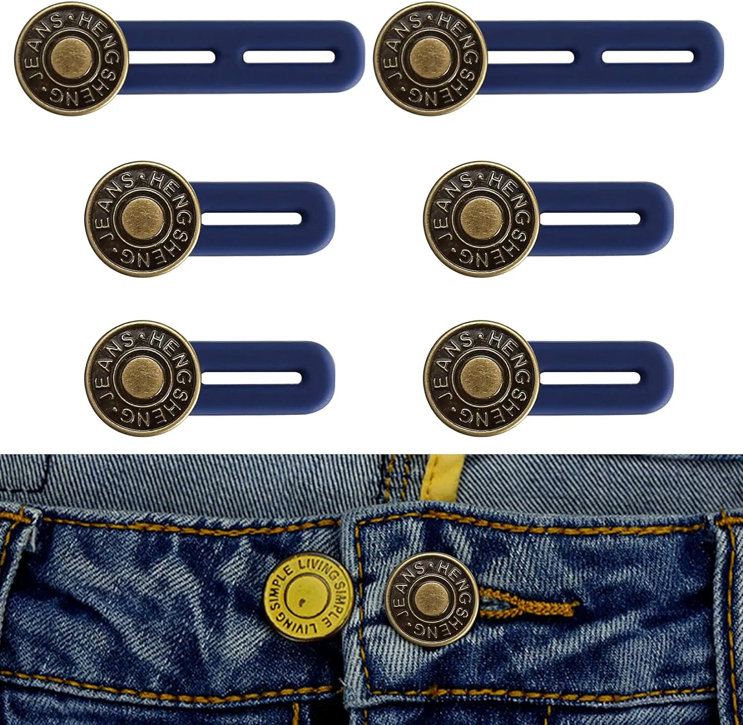 Button Extenders for Jeans, 6pcs Pants Extender Button for Women Men, Jean Button Extender, Waist Extenders, No Sew Instant Waistband Extender Buttons Metal Silicone for Jeans Pants Collar