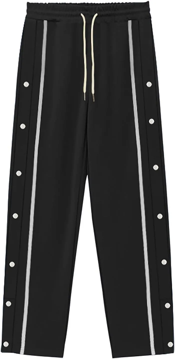 Casual Sweatpants for Men Side Button Elastic Waist Drawstring Active Running Jogging Pants Not Tear Away