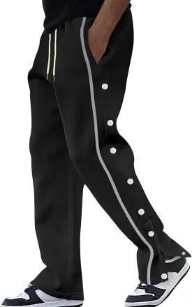 Casual Sweatpants for Men Side Button Elastic Waist Drawstring Active Running Jogging Pants Not Tear Away