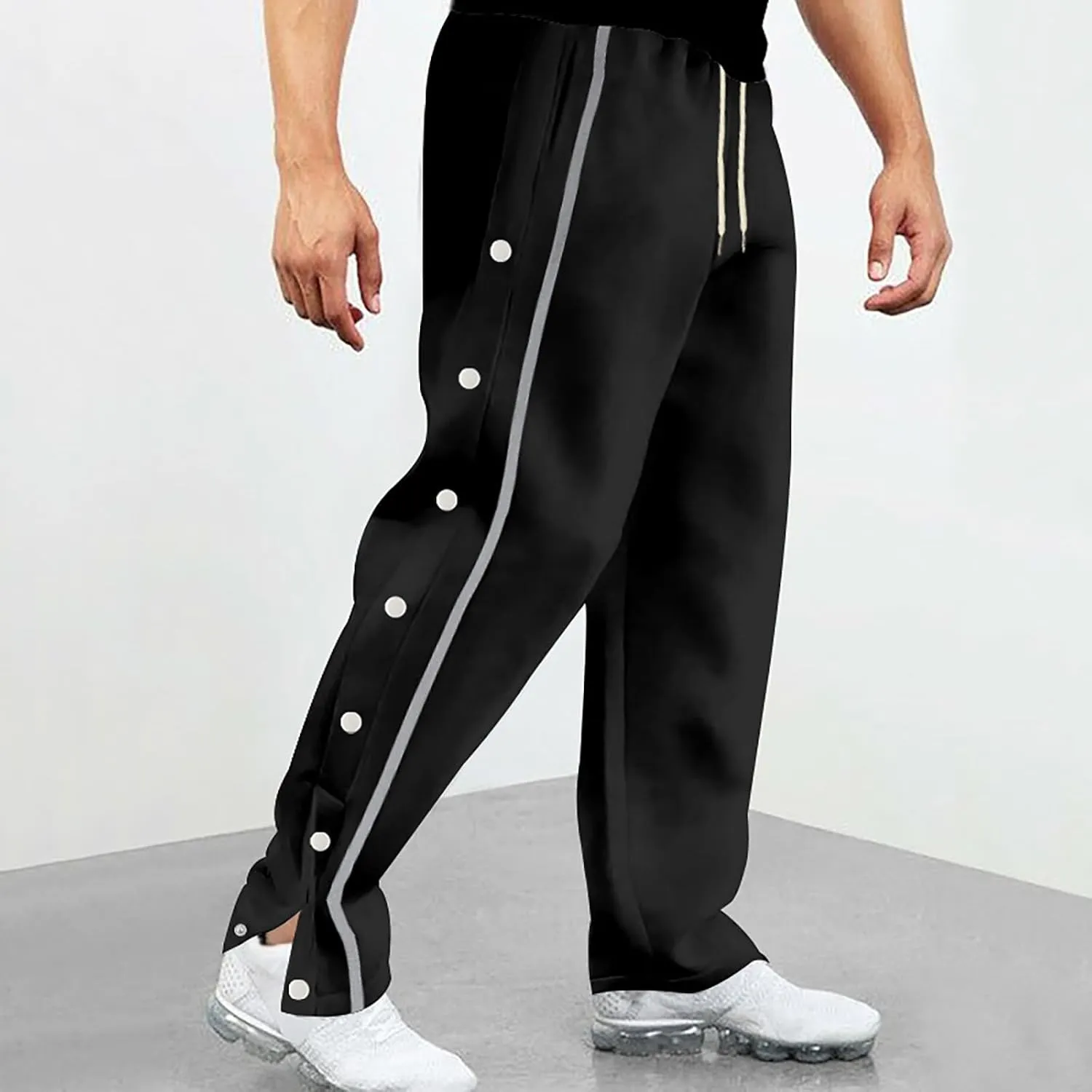 Casual Sweatpants for Men Side Button Elastic Waist Drawstring Active Running Jogging Pants Not Tear Away