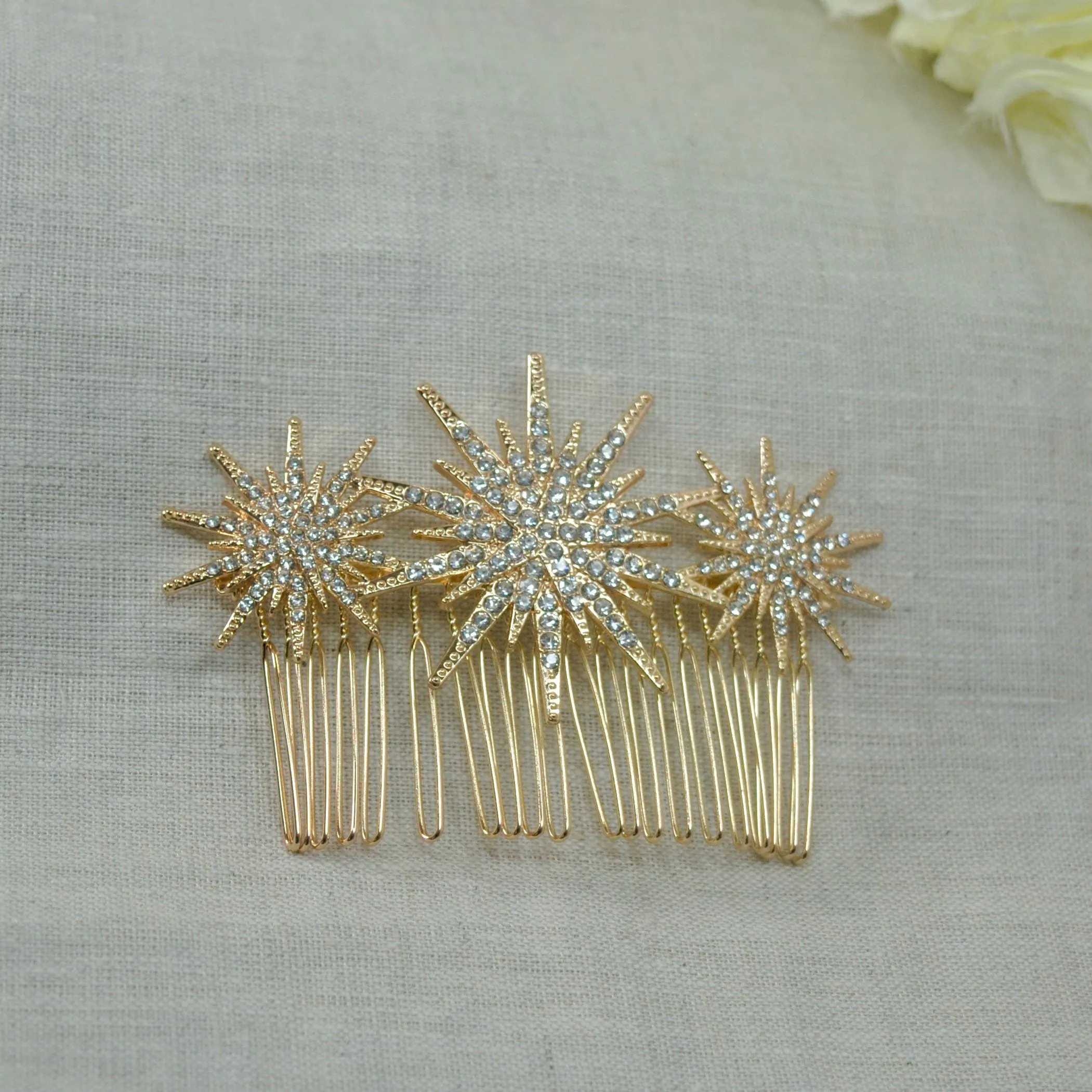 Celestial Star Bridal Hair Comb, Crystal Wedding Hair Accessory for Brides, Handmade Silver or Gold Slide