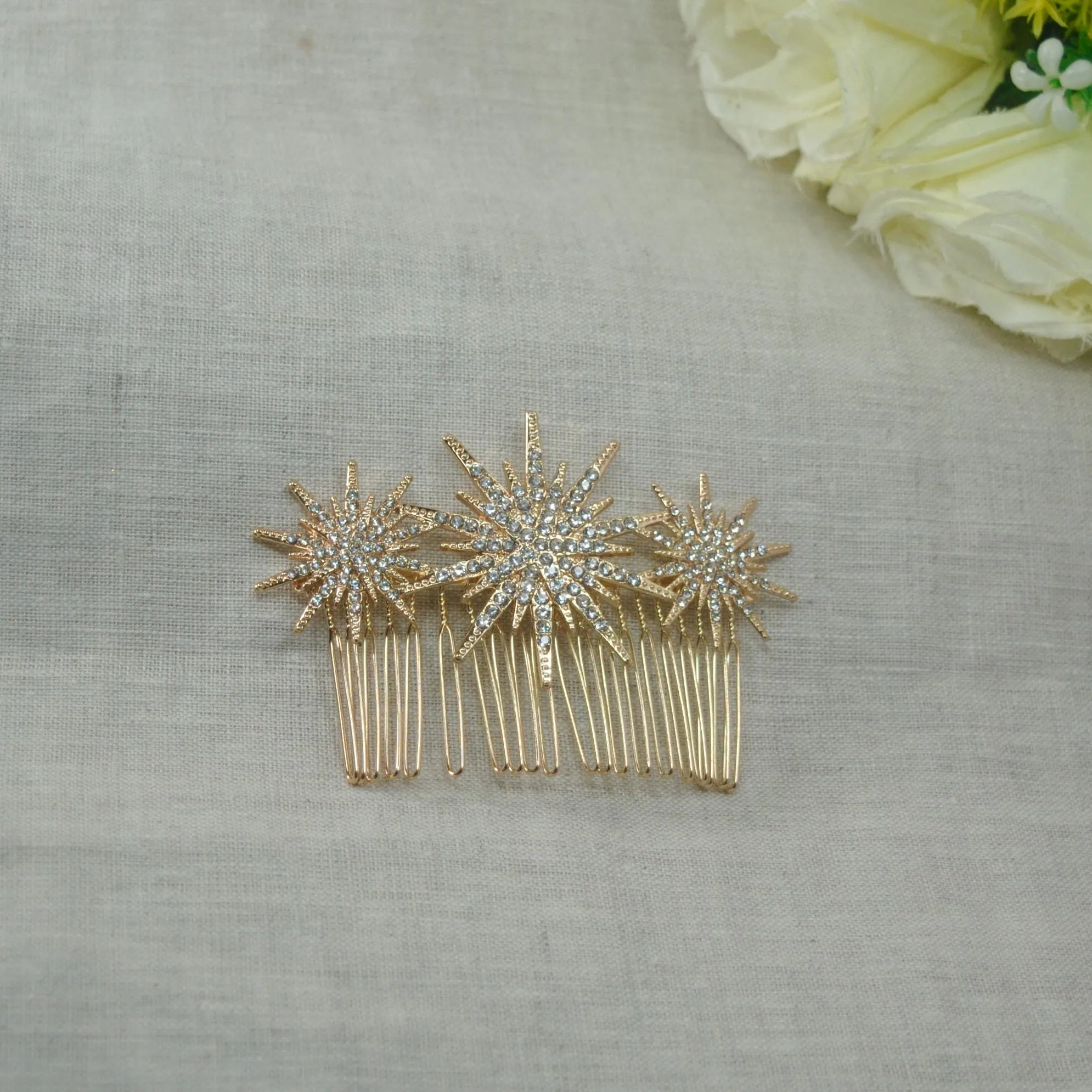 Celestial Star Bridal Hair Comb, Crystal Wedding Hair Accessory for Brides, Handmade Silver or Gold Slide