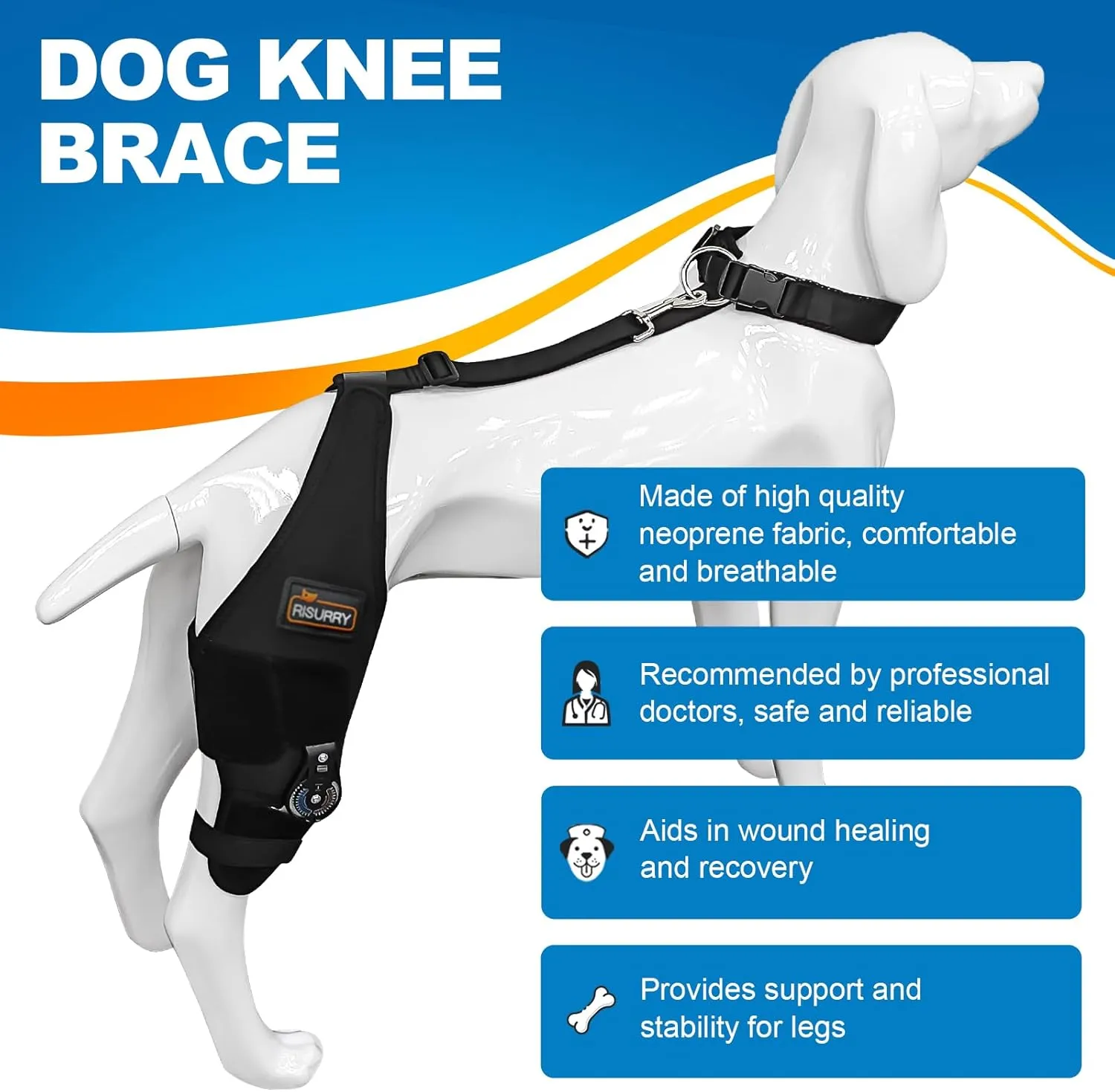 CHAMIN/RISURRY Adjustable Dog Knee Brace with Extra Collar, Support for Torn Acl Hind Leg, Tear Ligament, Osteoarthritis,Rear Leg Limp, Recovery After Surgery,et(Right Leg,XL)