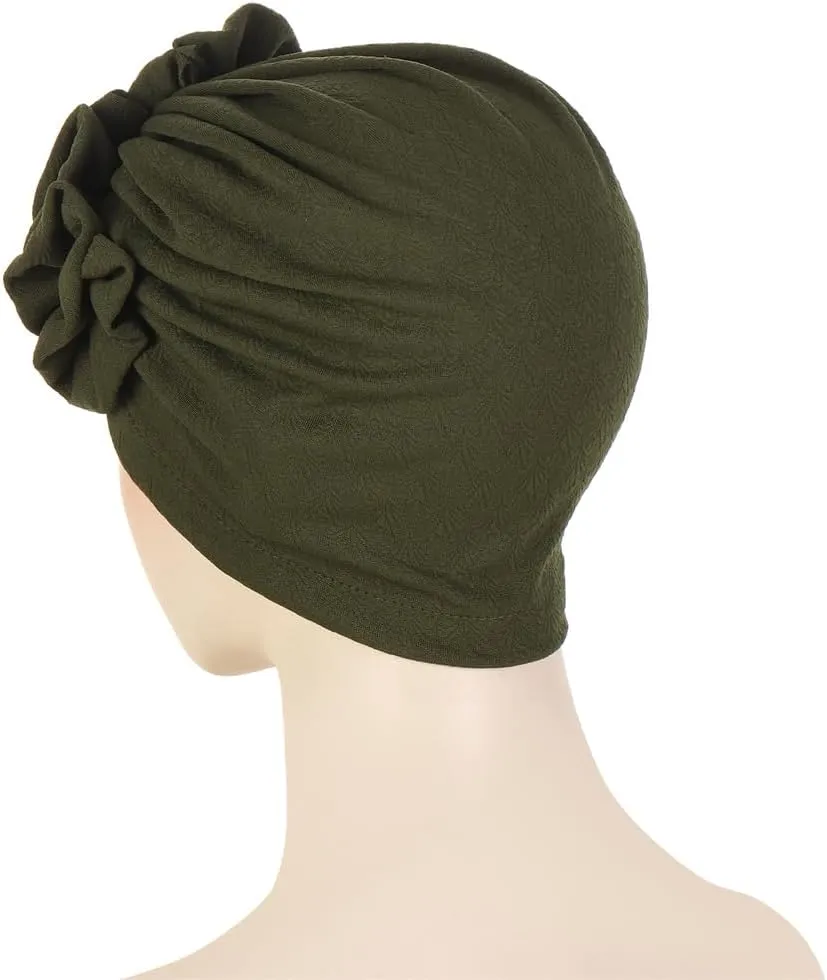Chemo Turban Caps for Women - Bead Flower Solid Headwear Hats Pre Tied Headwraps for Cancer Patients