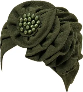Chemo Turban Caps for Women - Bead Flower Solid Headwear Hats Pre Tied Headwraps for Cancer Patients