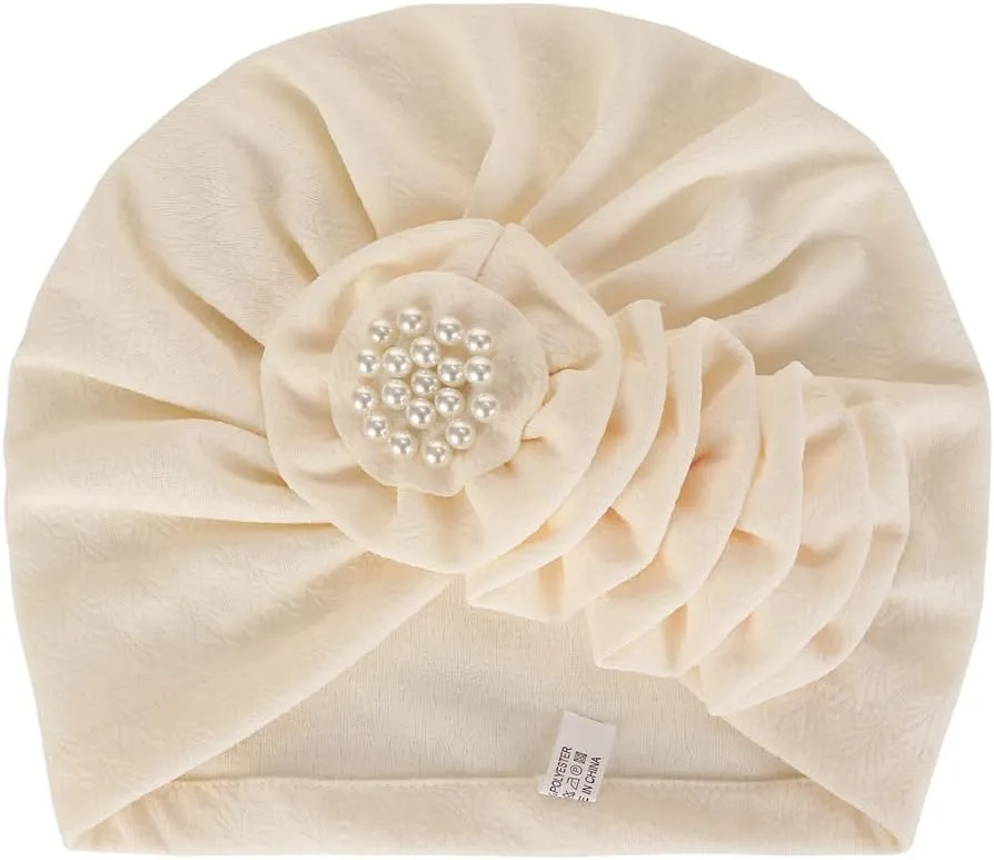 Chemo Turban Caps for Women - Bead Flower Solid Headwear Hats Pre Tied Headwraps for Cancer Patients