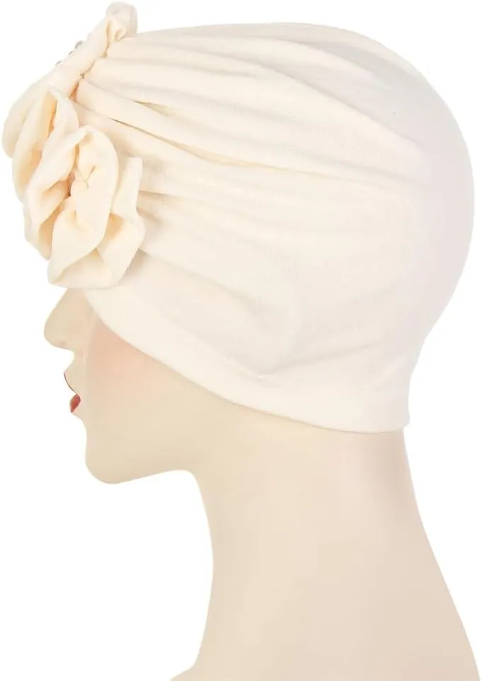Chemo Turban Caps for Women - Bead Flower Solid Headwear Hats Pre Tied Headwraps for Cancer Patients