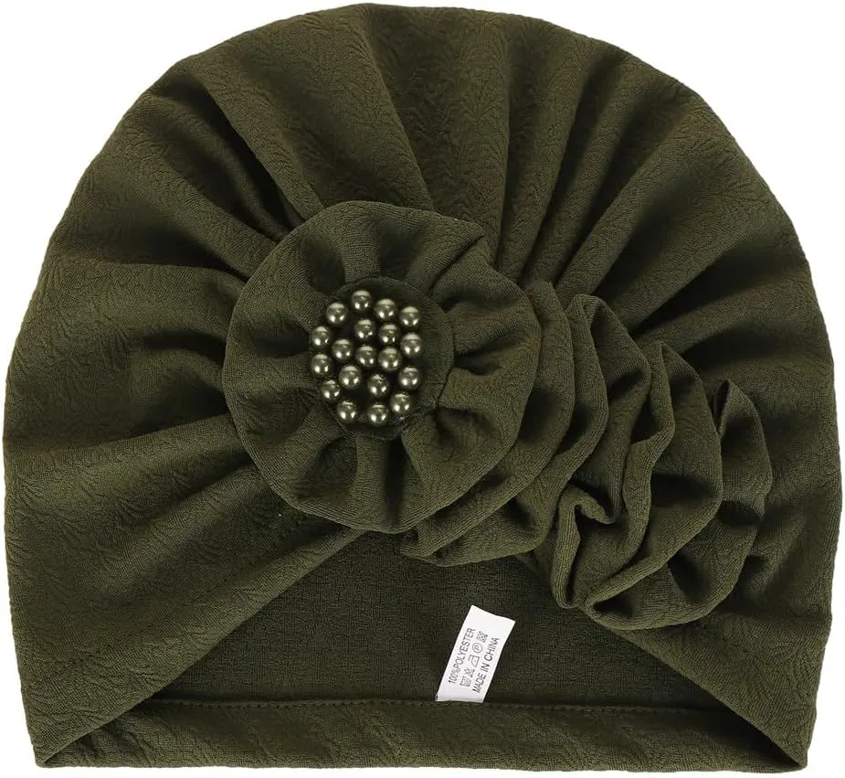 Chemo Turban Caps for Women - Bead Flower Solid Headwear Hats Pre Tied Headwraps for Cancer Patients