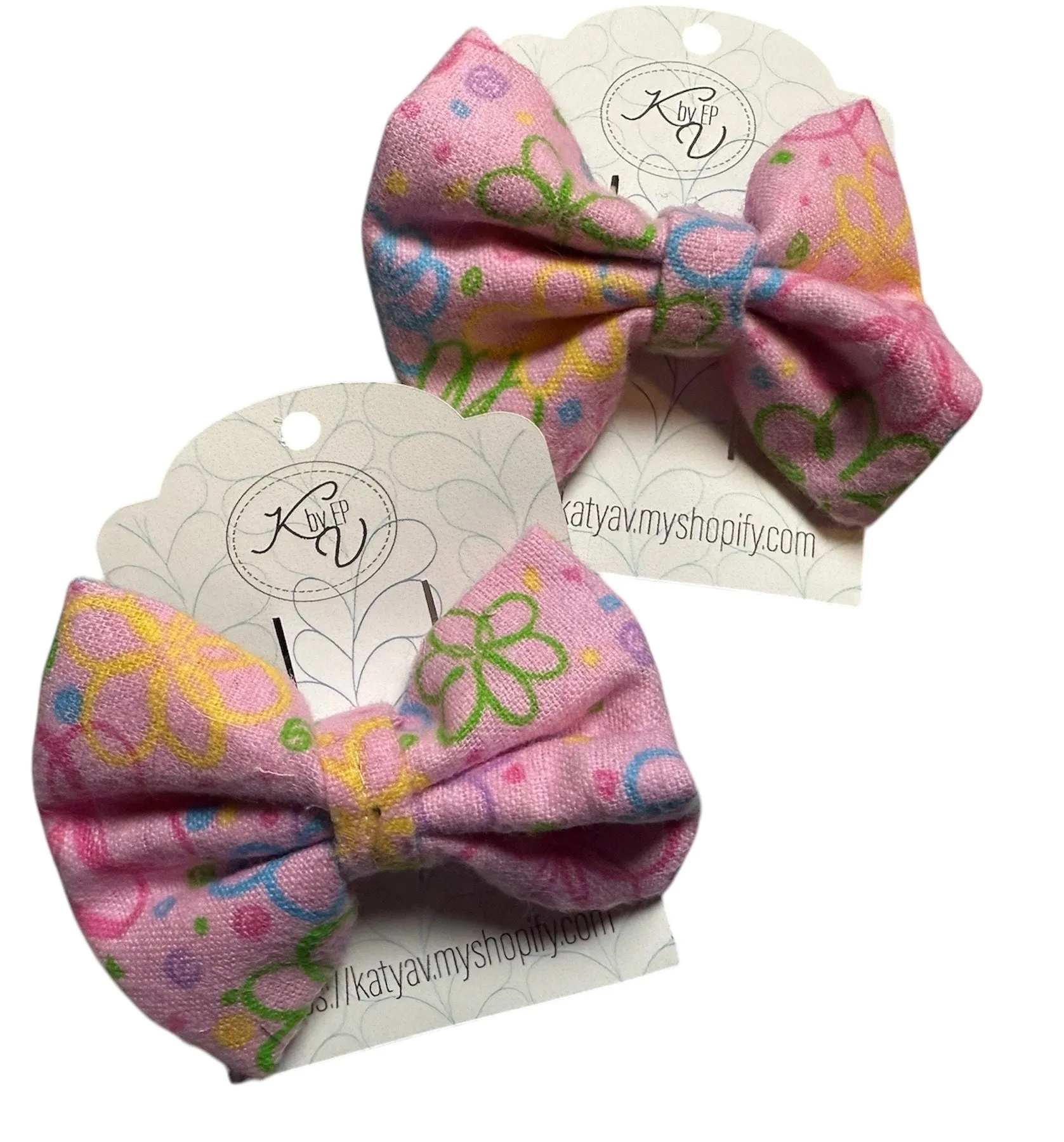 Colorful Flowers on Pink Mini Hair Bow Clip