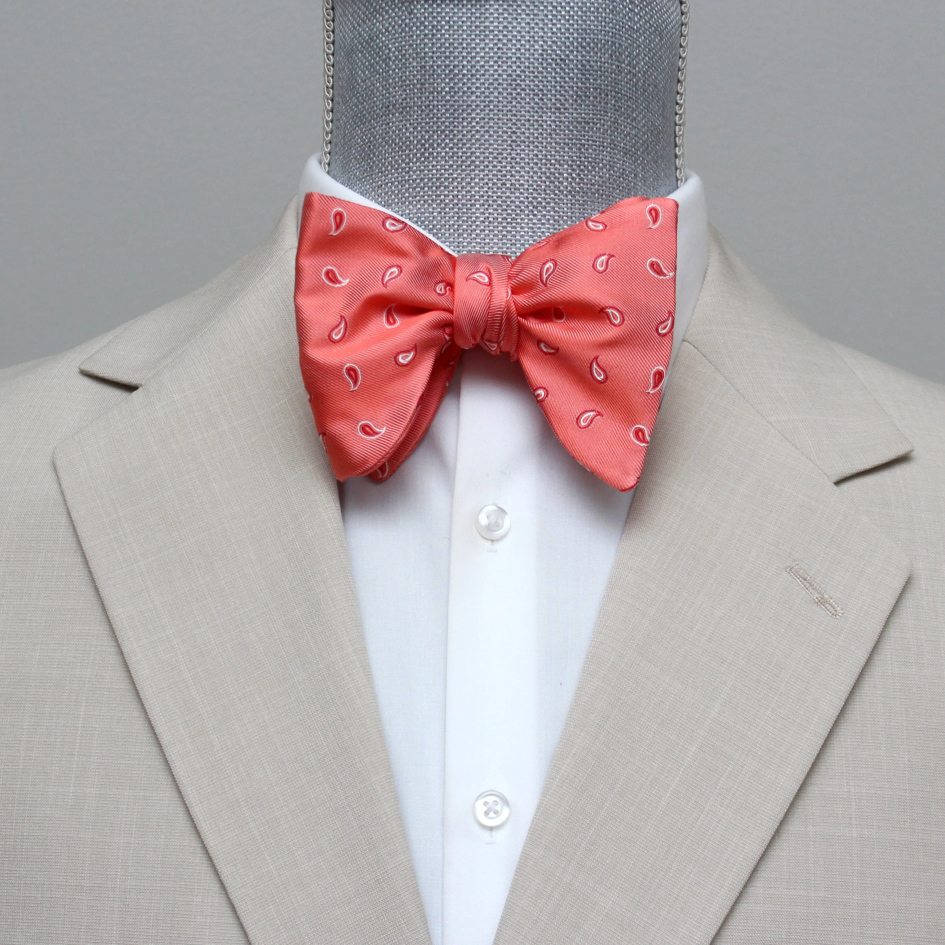 Coral Paisley Silk Large Bow tie