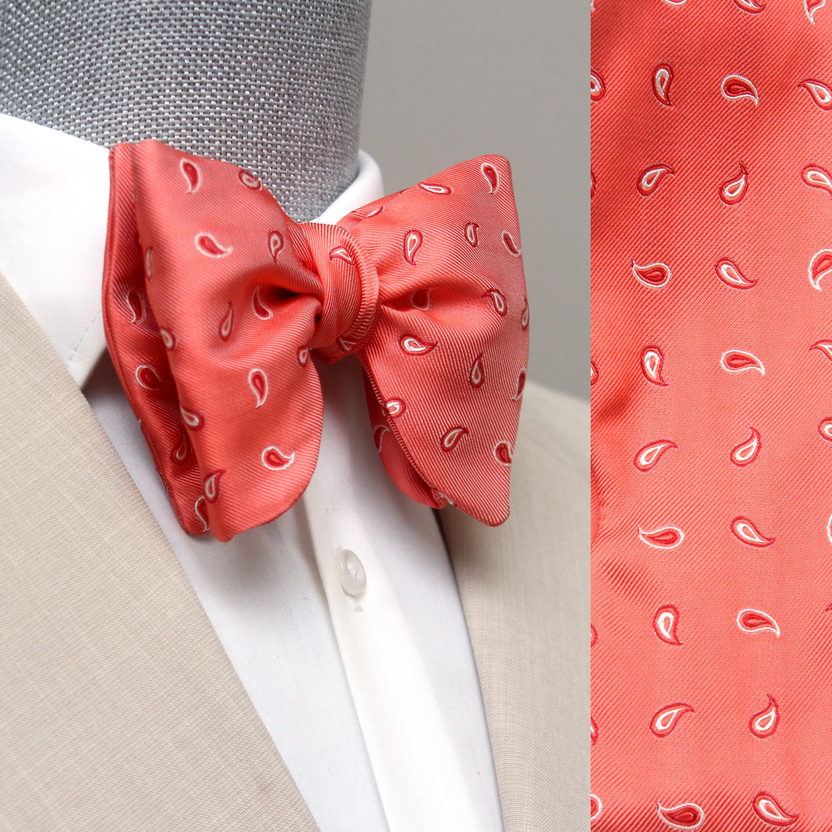 Coral Paisley Silk Large Bow tie