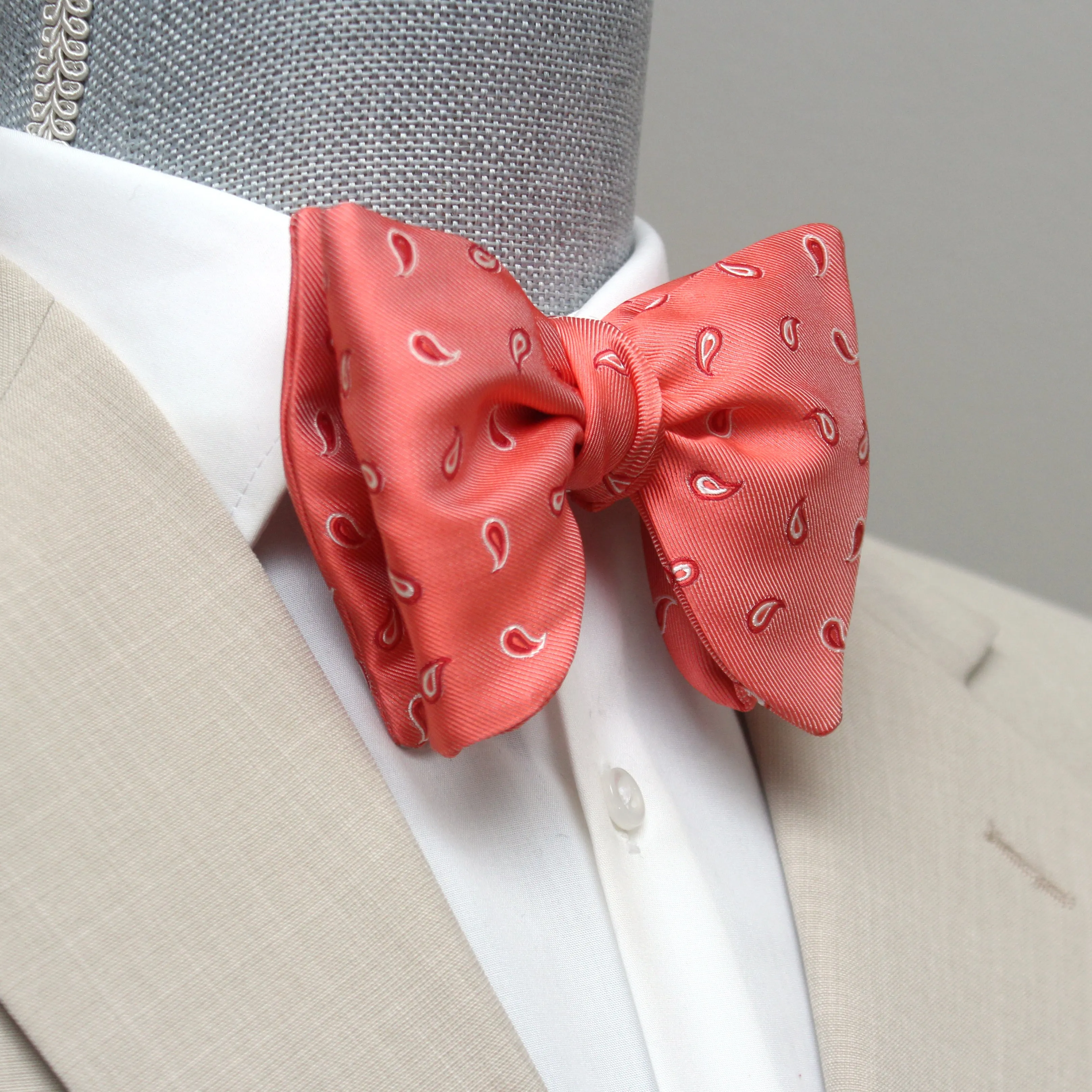 Coral Paisley Silk Large Bow tie