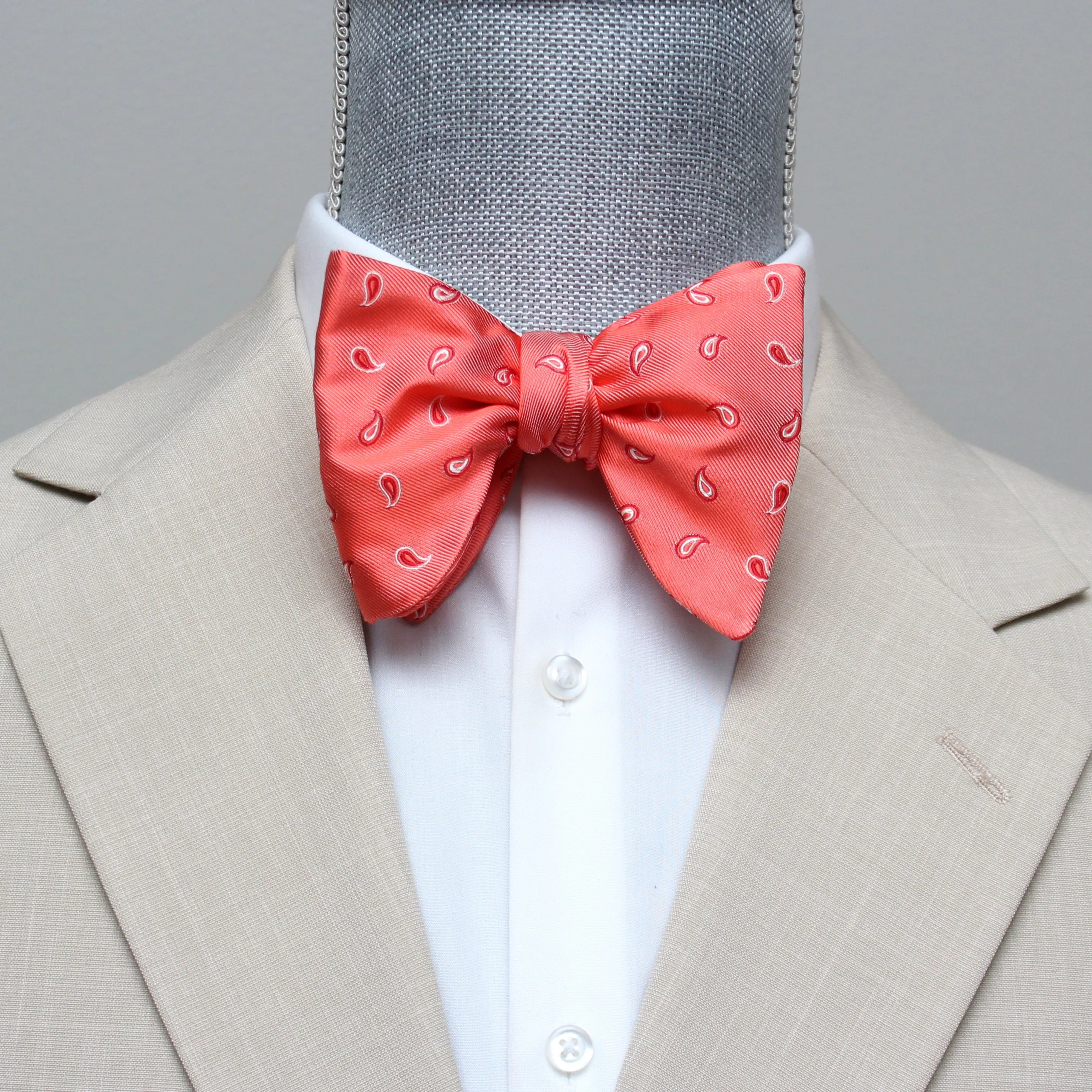 Coral Paisley Silk Large Bow tie