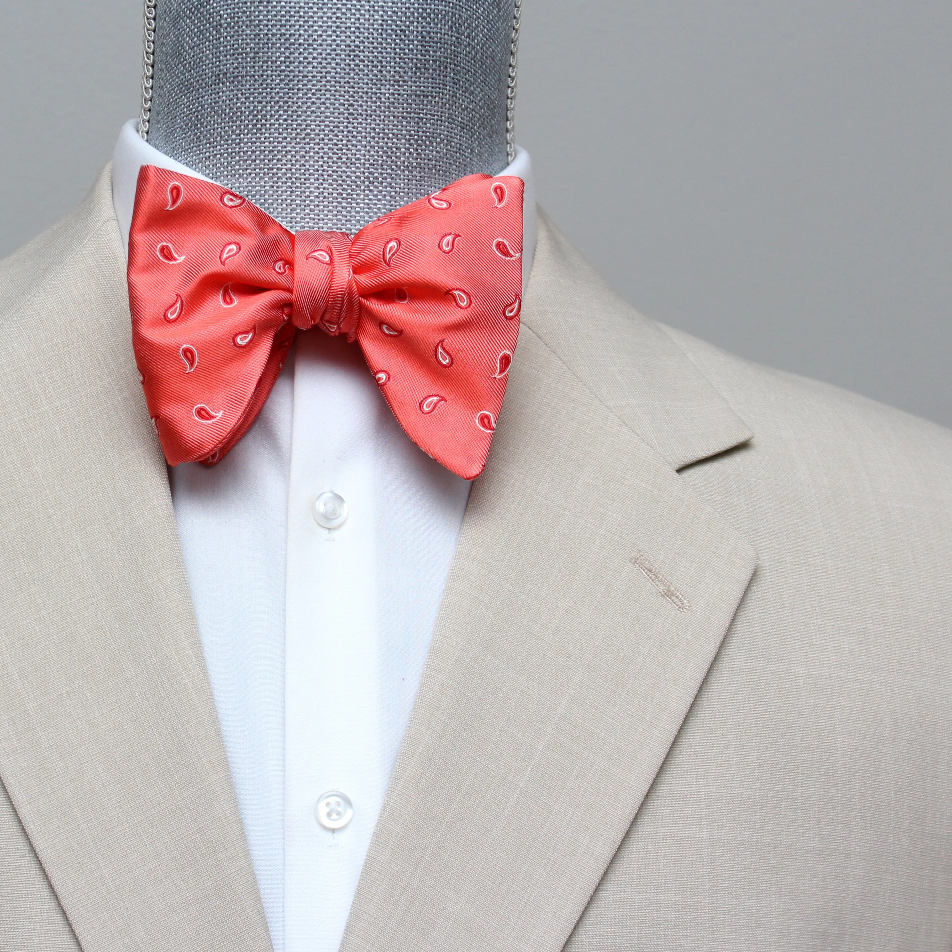 Coral Paisley Silk Large Bow tie