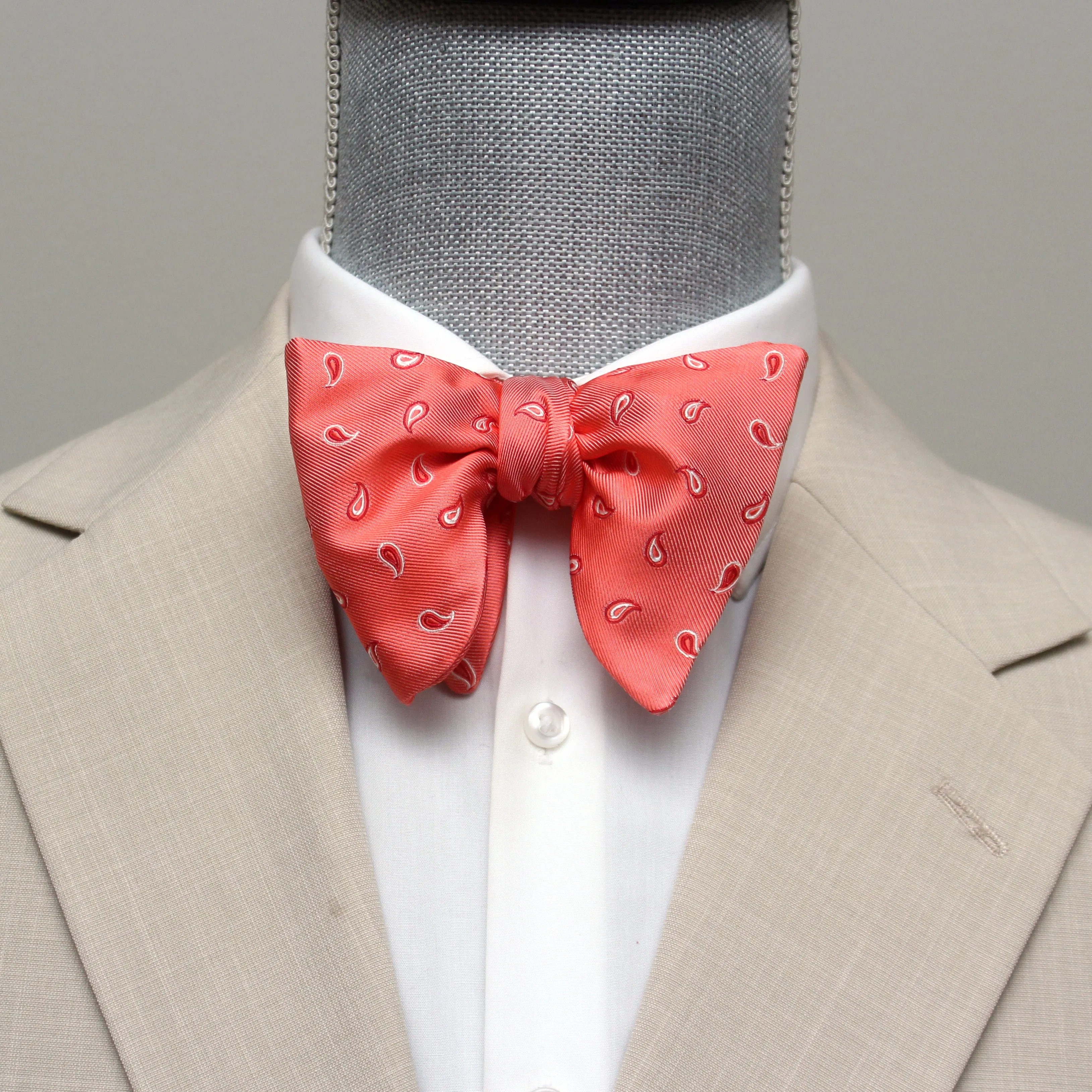 Coral Paisley Silk Large Bow tie