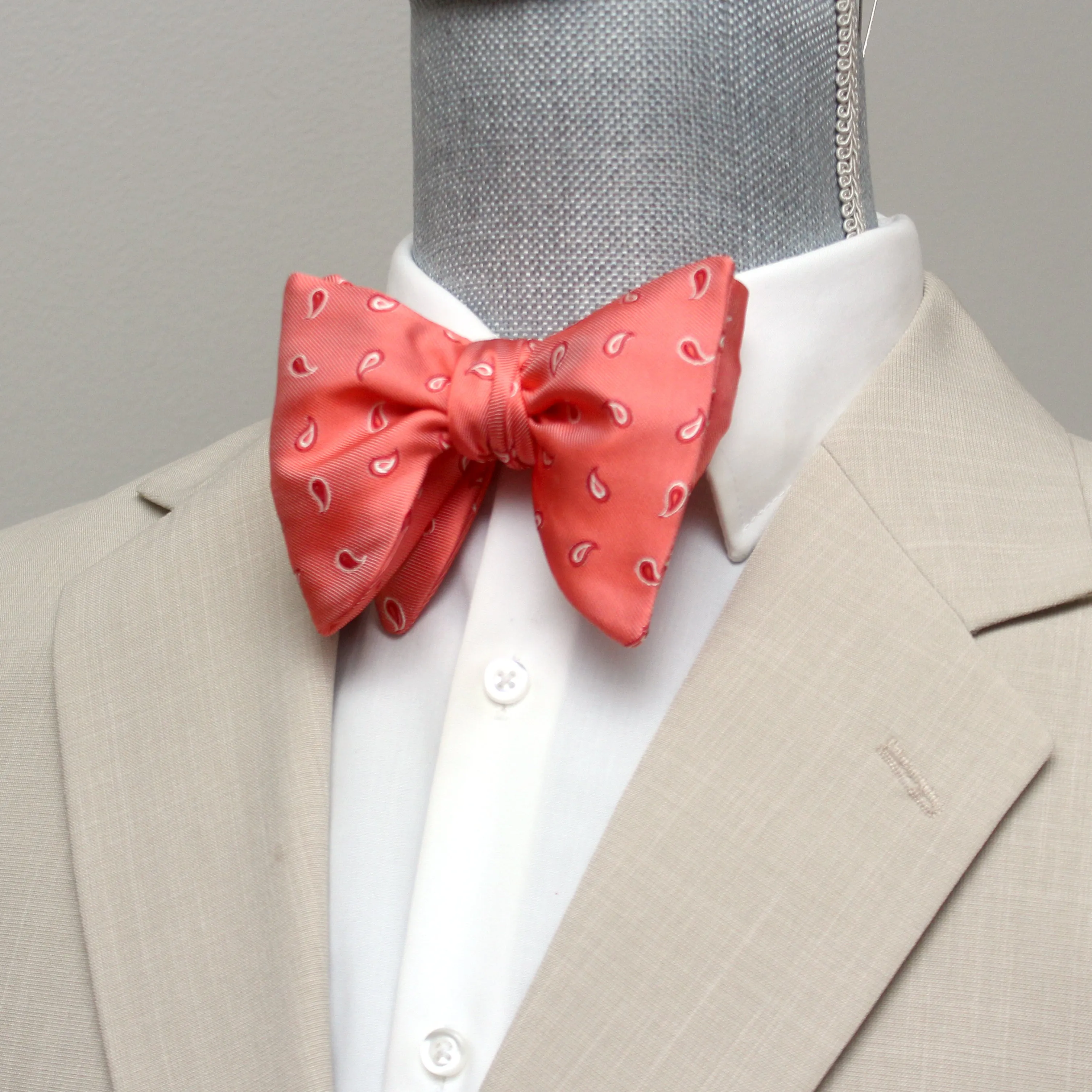 Coral Paisley Silk Large Bow tie
