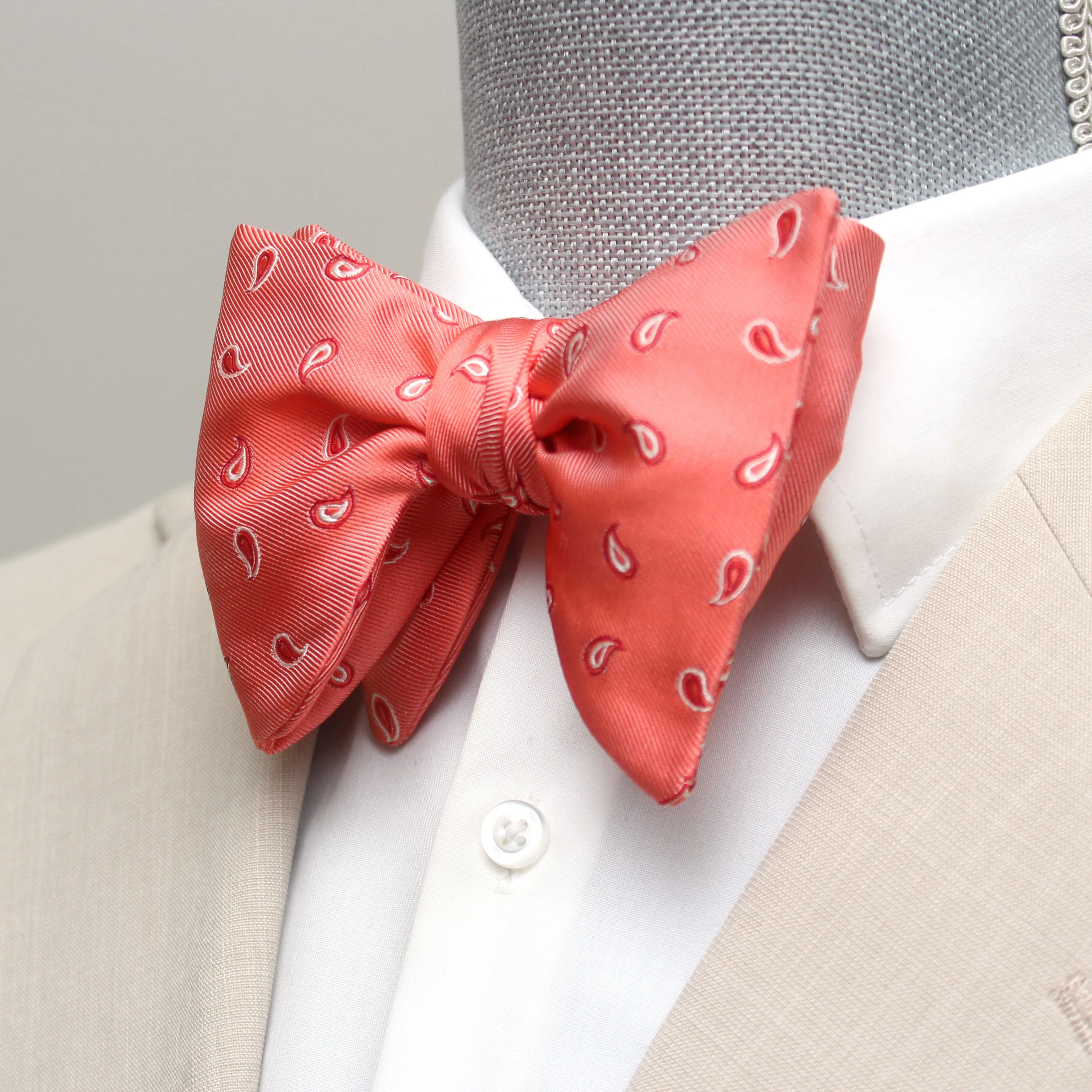 Coral Paisley Silk Large Bow tie