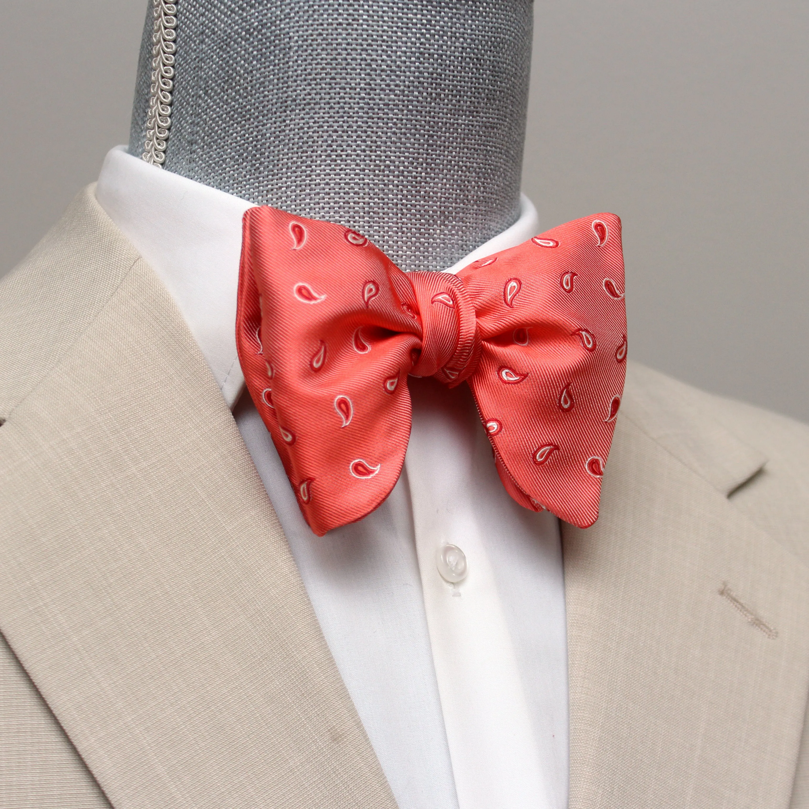 Coral Paisley Silk Large Bow tie