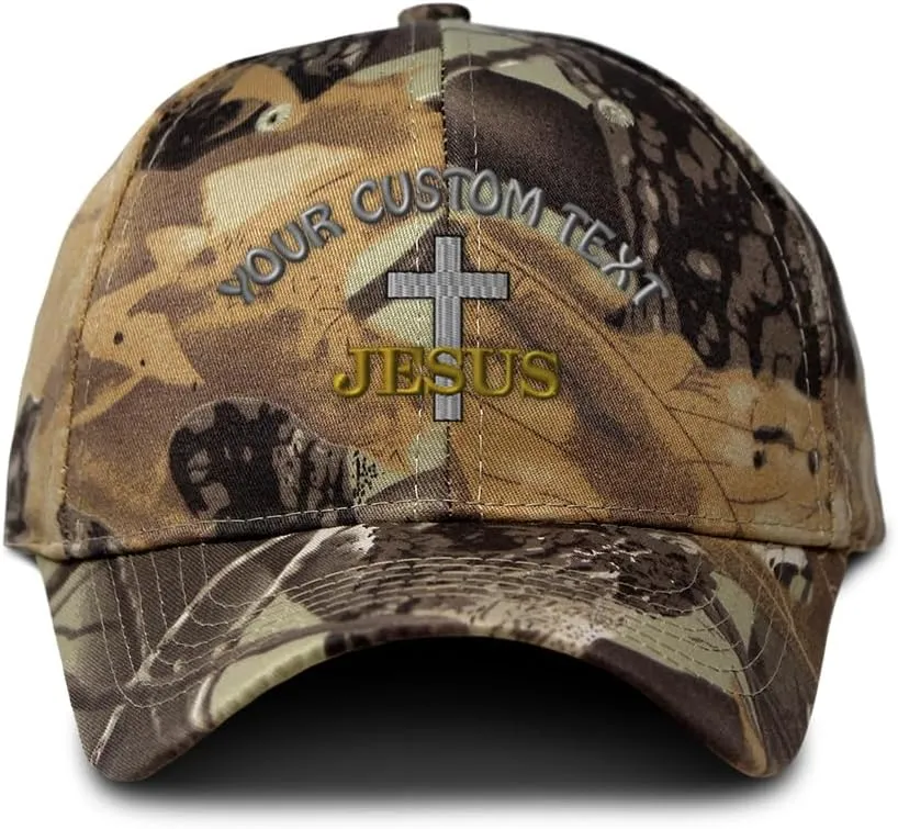 Custom Camo Baseball Cap Christian Cross, Jesus Embroidery Cotton Strap Closure