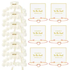 DEEKA 12 Pcs Bridesmaid Proposal Gifts, Pearl Hair Claw Clips & Bridesmaid Knot Bracelet Bachelorette Party Wedding Favors Bridal Party Present Hair Accessories for Women(Rose Gold Bracelets)