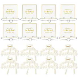 DEEKA 16 Pcs Bridesmaid Proposal Gifts, Pearl Hair Claw Clips & Bridesmaid Knot Bracelet Bachelorette Party Wedding Favors Bridal Party Present Hair Accessories for Women(Silver Bracelets)