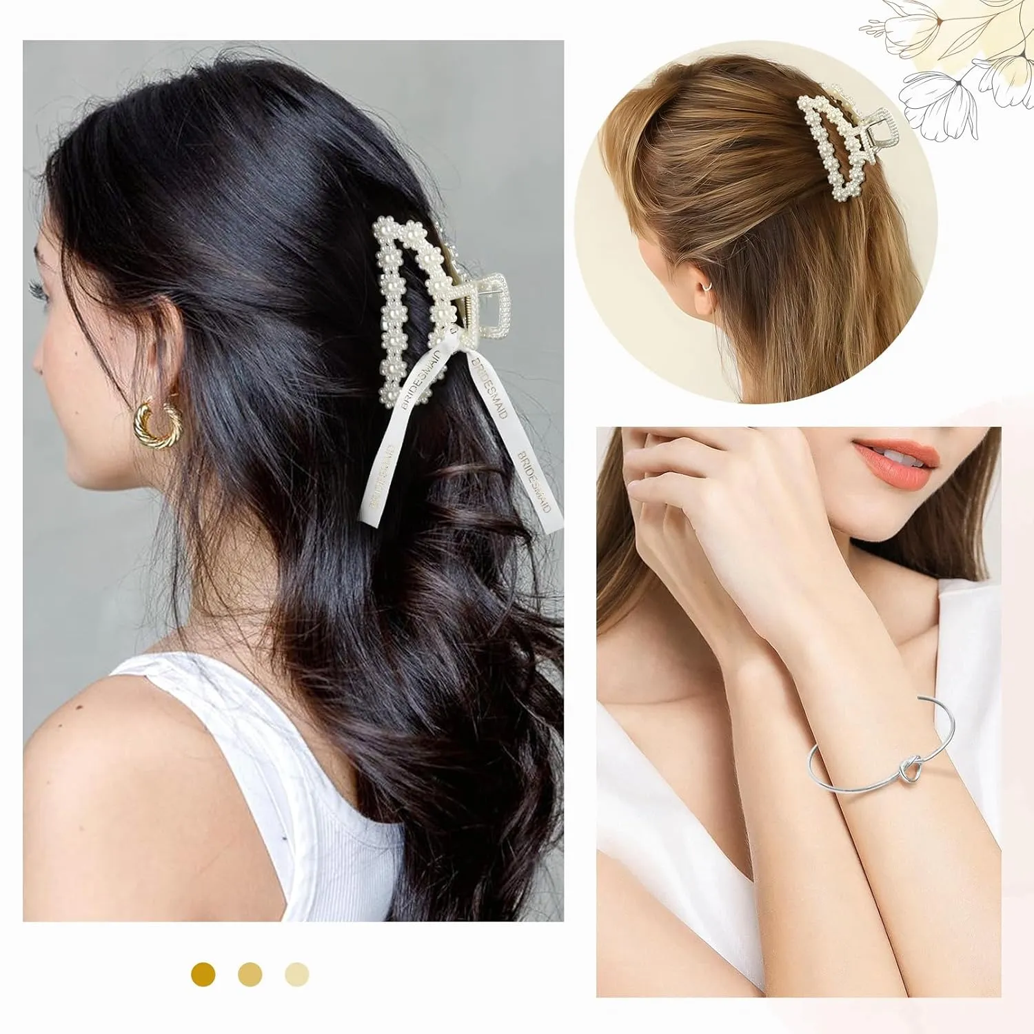 DEEKA 16 Pcs Bridesmaid Proposal Gifts, Pearl Hair Claw Clips & Bridesmaid Knot Bracelet Bachelorette Party Wedding Favors Bridal Party Present Hair Accessories for Women(Silver Bracelets)