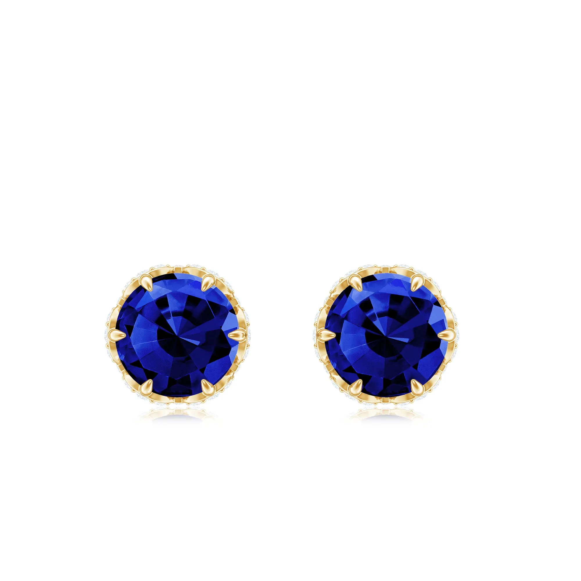 Designer Created Blue Sapphire Solitaire Stud Earrings with Diamond Accent