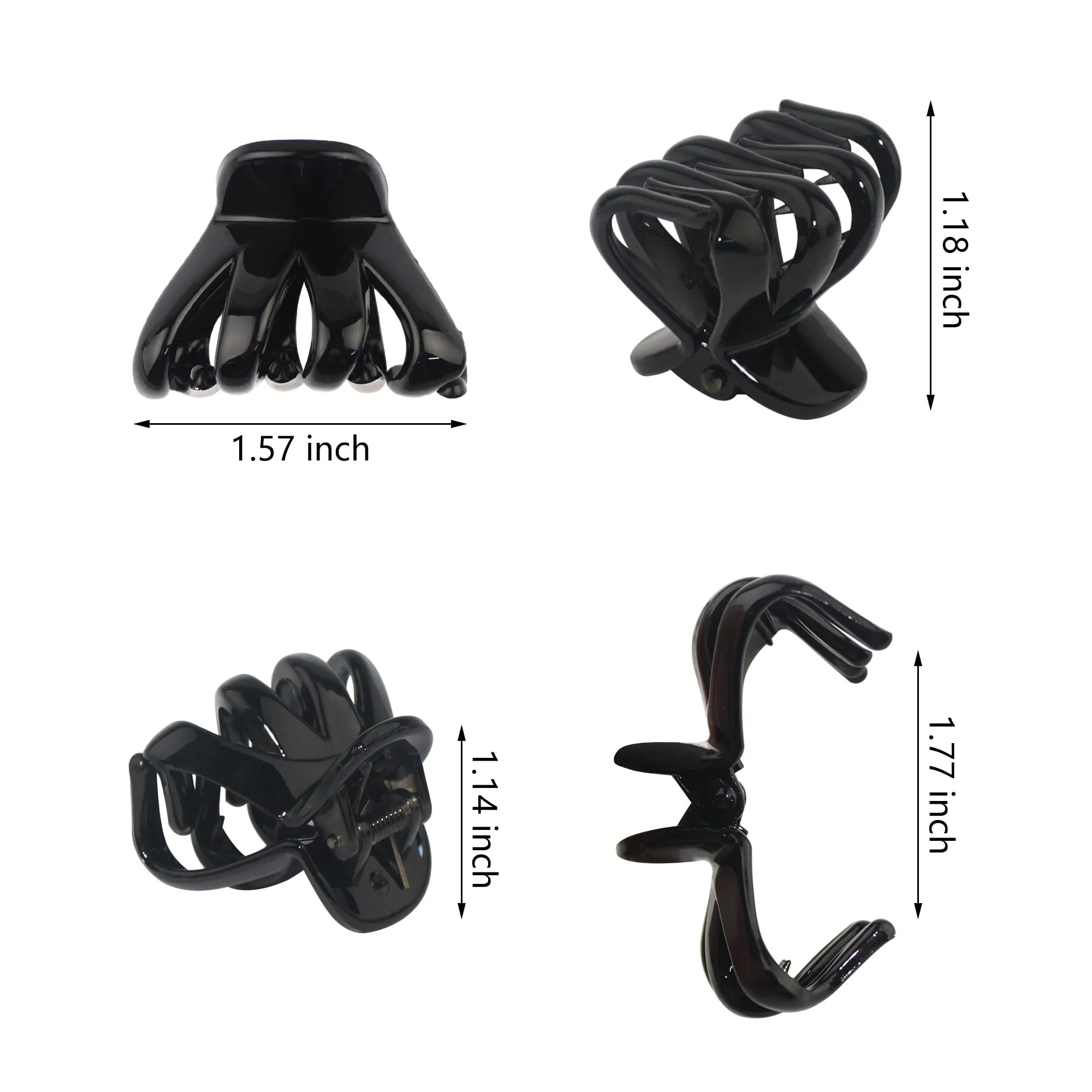 DIMUGE 4CM Medium Small Hair Claw Clips Sturdy Strong Grip Octopus Hair Clips with Teeth Non-slip Good for Women Girls Thin Thick Hair.(Black Brown Clear)